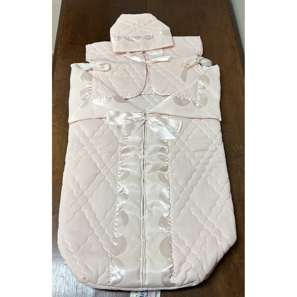 Vintage Retro STORKTEX Quilted Baby Blanket PINK SATIN TRIM & Jacket